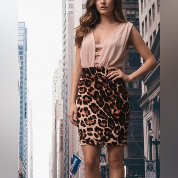 monaco Dresses & Skirts - Monaco Leopard print cream & brown mini sleeveless dress size Lg